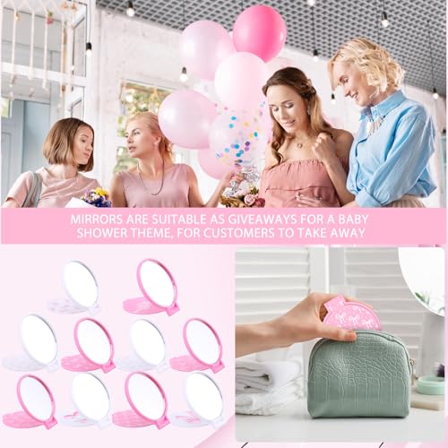 Pink Bow Compact Mirrors Bulk - 50 Pcs Coquette Party Favors, Pink & White Variation