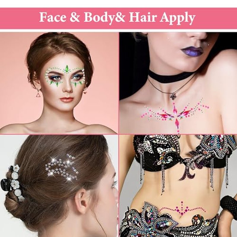12 Sets Face Jewels Rhinestones Stick on Self Adhesive Face Gems Mermaid Body Jewel Crystal Stickers for Rave Festival Carnival Party Decorations