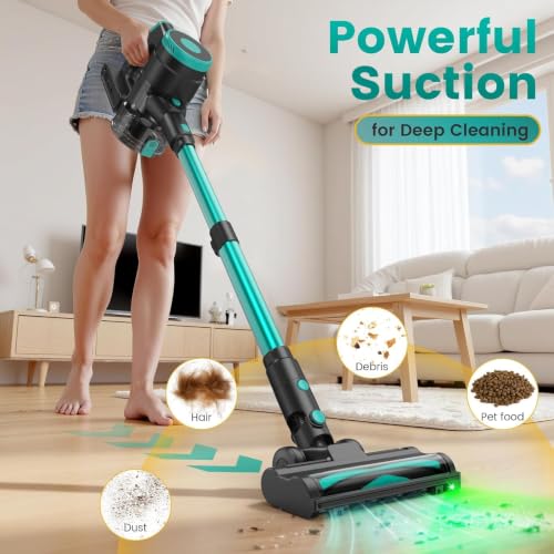 Green Cordless Stick Vacuum Cleaner 580W 55KPa Suction Lightweight Home