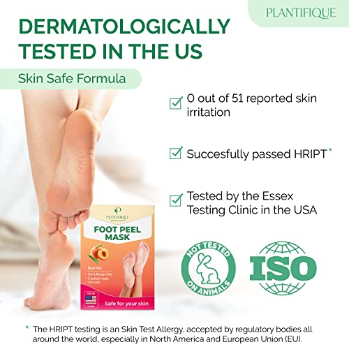 PLANTIFIQUE Foot Peeling Mask 4 Pack | Dermatologically Tested Repairs Heels & Removes Dry Dead Skin for Baby Soft Feet | Exfoliating Foot Peel Mask for Dry Cracked Feet | Peach