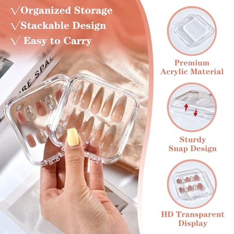 48 Sets Press On Nail Storage Box, Artificial Nail Display Case Acrylic Nail Boxes Press On Nail Packaging Box, Adhesive Double Sided Tape Nail Box for Nail Salon£¨4 Colors£©