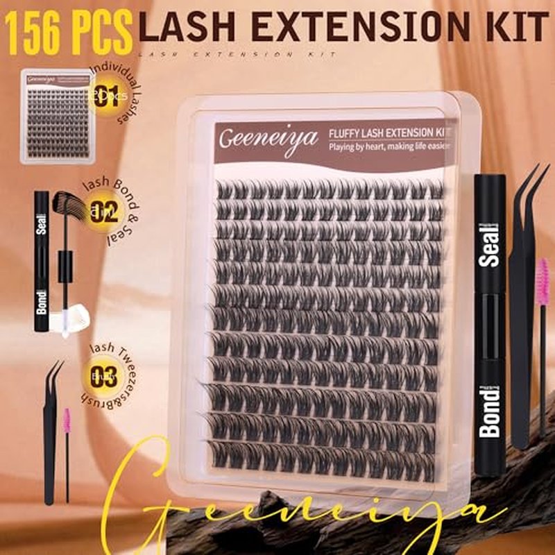 Geeneiya Wispy Lash Clusters Kit D Curl Eyelash Clusters Wispy 10-18MM DIY Lash Extension Kit Volume Cluster Eyelash Extensions Kit Individual Lashes with Waterproof Lash Bond and Seal for Beginners