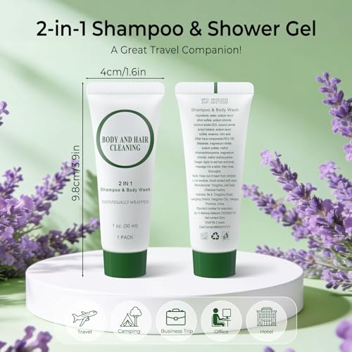 Travel Size 2-in-1 Shampoo and Body Wash Bulk Pack of 200 - Mini 1 Fl Oz Tubes