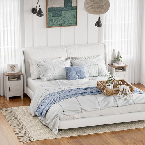 YESHOMY Farmhouse Nightstand Set of 2 with Barn Doors - White Bedroom Storage