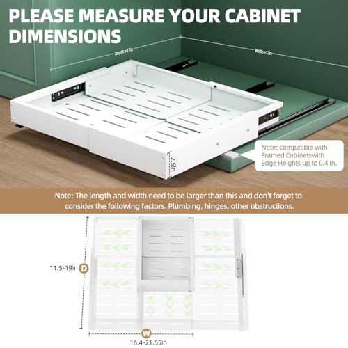 Adjustable 2 Pack Expandable Pull Out Cabinet Organizer for Kitchen & Pantry - White (12-19" W, 16.5-22" D)