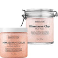 Himalayan Salt Body Scrub & Clay Mud Mask Bundle for Skin Detox & Exfoliation