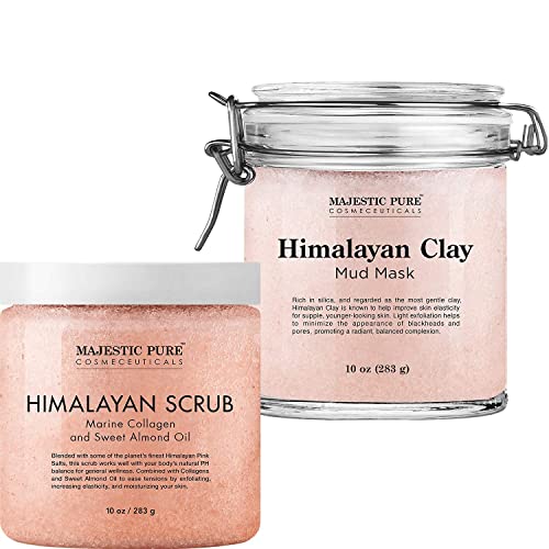 Himalayan Salt Body Scrub & Clay Mud Mask Bundle for Skin Detox & Exfoliation