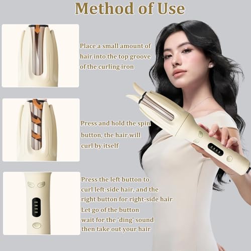 iFCOW Automatic Hair Curler - Cream Yellow, 4 Adjustable Temps, Fast Heating
