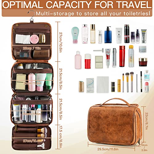 Men's PU Leather Hanging Toiletry Bag with Detachable Compartments - Brown