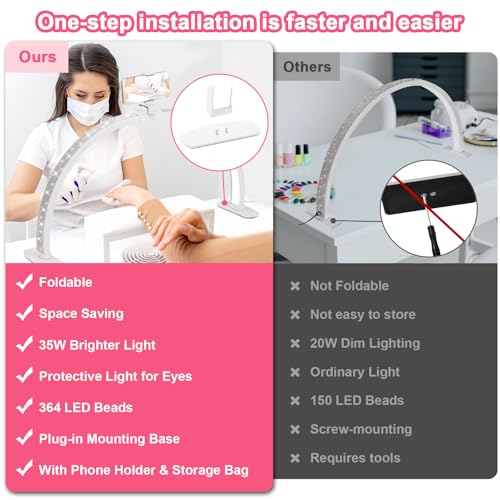 29-Inch Foldable Half Moon Nail Desk Lamp with Phone Holder - Stepless Dimming & Color Temp