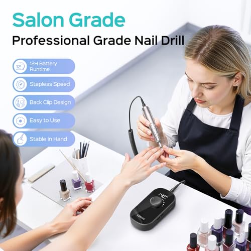 COSLUS E51 Professional Electric Nail Drill, 40000 RPM Portable Rechargeable Nail File with Storage Stand for Acrylic Gel Polishing Removing - Easy to Use for Women, Manicure at Home or Salon, Black