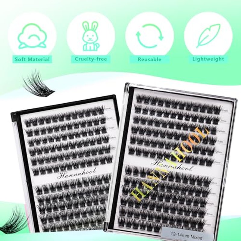 12rows-Large Tray Mixed 8-10-12-14-16mm/Mixed 14-15-16mm/Mixed14mm-16mm/Mixed 18-20mm Wide Stem Individual False Eyelashes Dramatic Black Cluster Eyelashes (mixed 12-14mm)