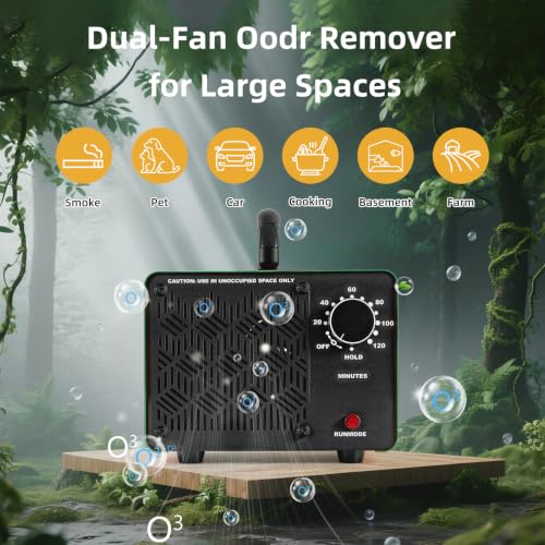 Dual-Fan Ozone Air Purifier and Odor Eliminator - 198,000mg/h, Green