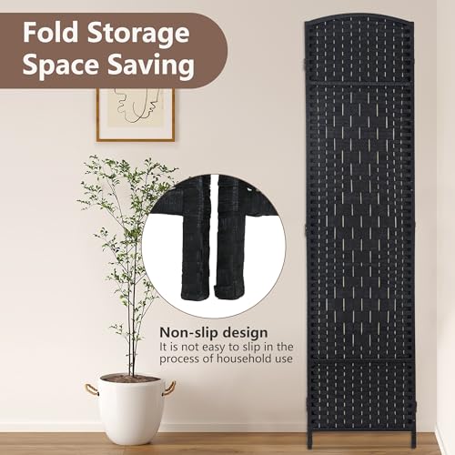 4-Panel Folding Privacy Room Divider - 6 ft Wood Screen for Home & Office, Black