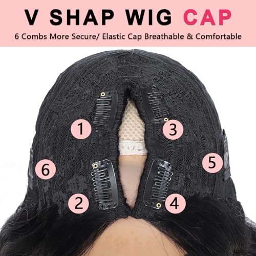 V Part Wig Human Hair Kinky Straight Human Hair Wigs Upgrade U Part Human Hair Wig for Women No Leave Out No Sew In 200% Density Natural Color 28 Inch