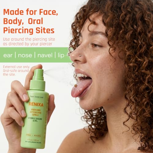 Piercing Aftercare Spray - Sterile Saline 0.9% No Alcohol - Dark Green 4 Fl Oz