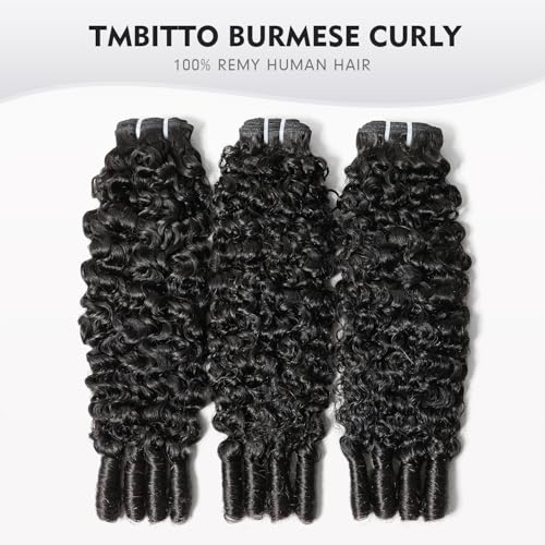 Tmbitto Burmese Curly Human Hair Bundles 16 Inch Natural Black 3C4A Spiral Weave