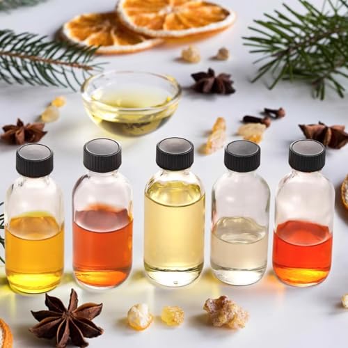 50 Pcs 1 oz Clear Glass Bottles with Black Caps & Funnels for Essential Oils & Samples
