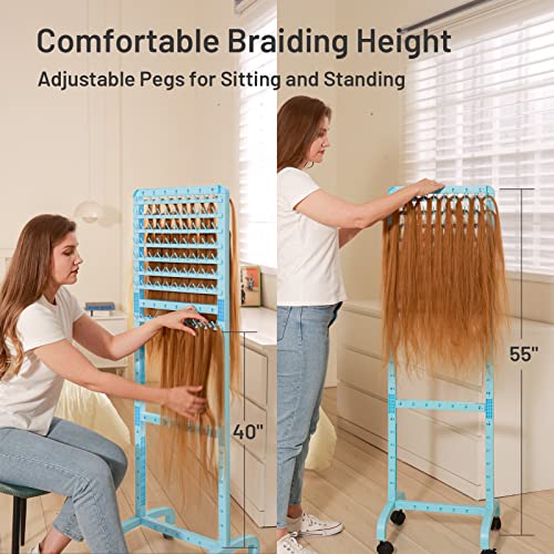 Blue Adjustable Hair Braiding Rack with 160 Pegs, Double-Sided, Portable & Flexible