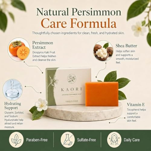 Persimmon Soap for Body Odor & Mature Skin - Moisturizing Deodorizing Bar, 2-Pack