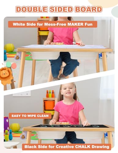 Toddler Sensory Table and Chair Set with Storage, Paper Roll & Double-Side Whiteboard - Table + Chair Variation