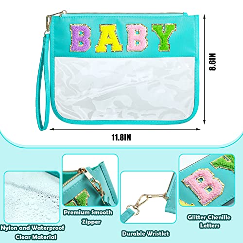 Buryeah 4 Pcs Chenille Letter Pouch Flat Nylon Clear Snack Bags Flat Multipurpose Zipper Makeup Bag for Travel Toiletry Bag Water-proof Cosmetic Pouch for Women(Simple Style)
