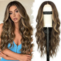 Eawwii Highlight Brown Wigs for Women 26 Inch Wavy Lace-Free Glueless Wig with Blonde Highlights