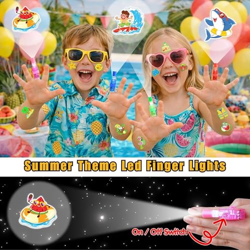72 PCS Summer Party Favors ? 48 PCS Luminous Tattoos & 24 PCS LED Finger Lights Combo ? Birthday Goodie Bag Fillers, Party Supplies, Gifts Light Up Toys Glow In The Dark for Boys and Girls