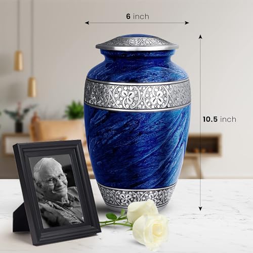 Blue Adult Cremation Urn - Large Memorial Funeral Burial Container with Threaded Lid