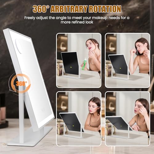 Vanity Mirror with Lights 14.5"x16.5", LED Makeup Mirror, 3 Color Lighting Modes, 10X Magnification, Smart Touch Control, Dimmable, Aluminum Metal Frame, Lighted Up for Vanity Desk (White)