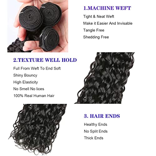 Kameinike 3pcs Natural Black Water Human Hair Bundles 8-14 Inch #1B