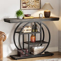 Charcoal Black Industrial Console Table with Circle Base, 4-Tier Narrow Sofa Entryway