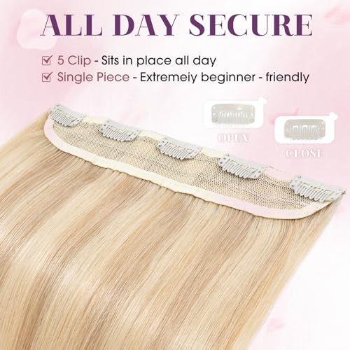 S-noilite Human Hair Clip-in Extensions Ash Blonde & Bleach Blonde 16 Inch 45g