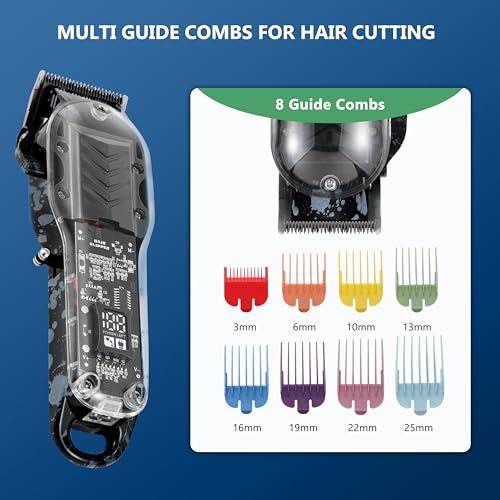 Cordless Professional Hair Clippers for Men with LED Display and 8 Fade Combs