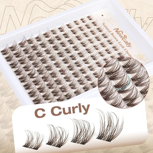 Brown Lash Clusters Natural Eyelash Clusters Brown Lash Extension Invisible Lash Band C-curly Cluster Eyelash Extension 10-16MM Cluster Lashes by Newcally