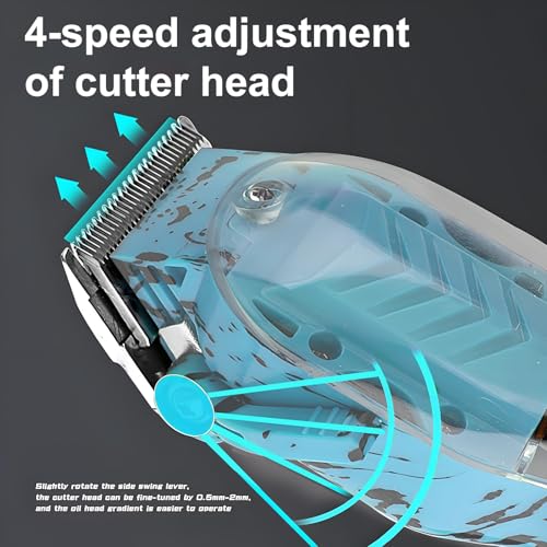 WAIKIL Hair Trimmer Kit for Men,Professional Barber Set for Hair Beard Trimmer,Quiet and Long-Lasting Charging,Transparent Rechargeable Bald Fade Clippers with LED Display (Blue)