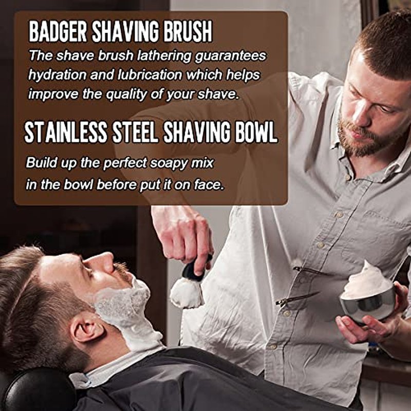 4 Packs Shaving Soap w/Shaving Bowl,Shaving Brush,Shaving Cream,Unqiue Gift Set Mens Shaving Kit for Christmas Stocking Stuffers for Him Boyfriend Dad Adult Husband Birthday Valentines Day