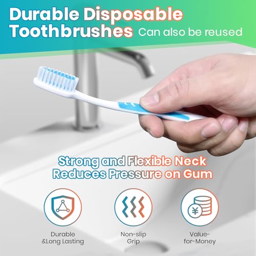Blue Disposable Toothbrushes Bulk Pack 100pcs for Adults & Kids - Hygienic & Portable