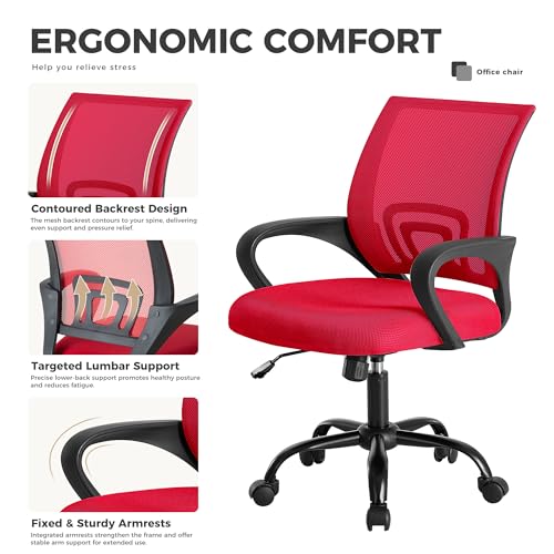Red Ergonomic Office Chair 2 Pack with Lumbar Support Mesh Desk Chairs