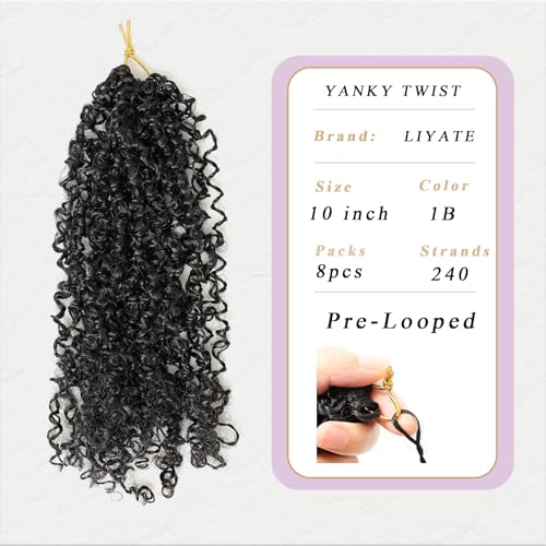 LIYATE 8 Pack Yanky Twist Crochet Hair 10 Inch 240 Strands for Black Women - Natural & Lightweight