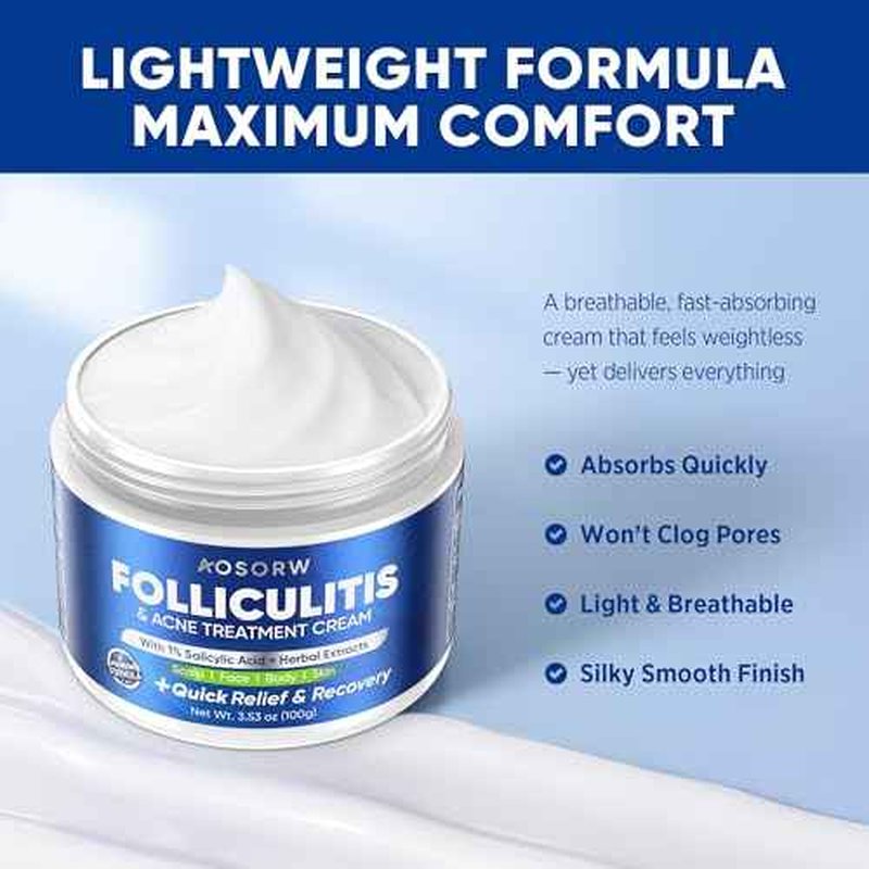 Folliculitis & Acne Treatment Cream ? Salicylic Acid & Herbal Extracts for Scalp, Face, Body & Back ? Soothes Irritated Skin, Redness & Itch Relief ? 100g (Pack of 1)