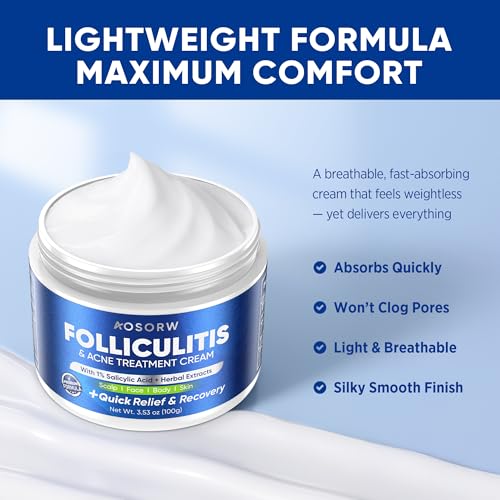 AOSORW Folliculitis & Acne Treatment Cream with Salicylic Acid & Herbal Extracts - 100g for Face, Body & Scalp
