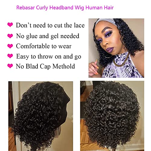 Black 10 Inch Curly Headband Wig Human Hair Glueless for Black Women