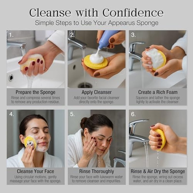 Appearus Natural Cellulose Facial Sponges ? 100 Pack (Compressed) ? Professional Spa Facial Sponge Pads for Cleansing, Exfoliating, Makeup Removal ? Natural Yellow ? Gentle on Sensitive Skin