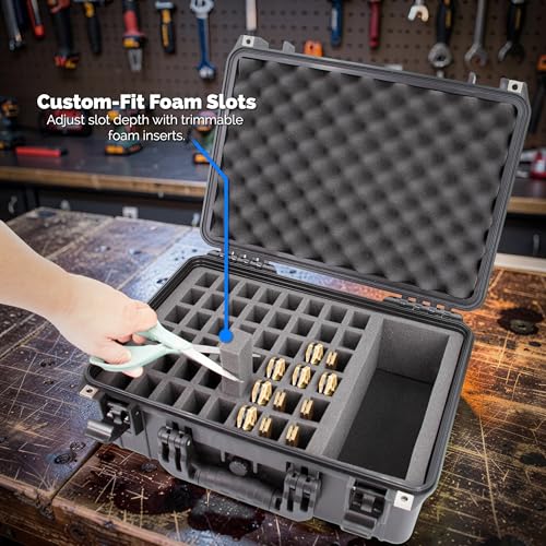 18-Inch Waterproof Lockable Knife Storage Case with 48 Slots & Accessory Compartment