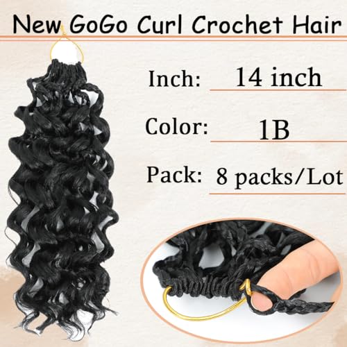 Naniciar Pre Looped Gogo Curl Crochet Hair 14 Inch 8 Packs Short Deep Wave for Women (Variation 1B)