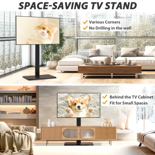 TAVR Swivel Floor TV Stand for 32-75 Inch TVs Up to 110 lbs, Black Glass Base, No Power Strip