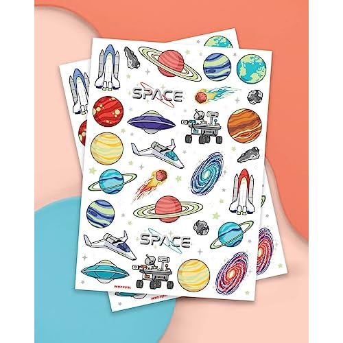 xo, Fetti Space + Planets Glow in Dark Temporary Tattoos for Kids - 50 pcs | Alien Birthday Party Supplies, Astronaut Favors + Rocket ship Decorations