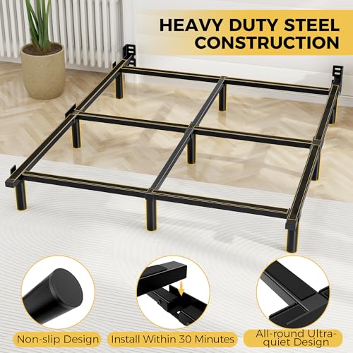 Queen Bed Frame - 7 Inch Heavy Duty Metal Platform with 9 Legs - Black, U.S. Standard