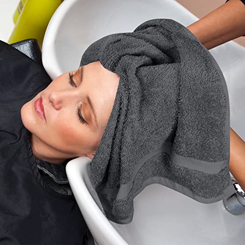 12 Pack Grey Salon Towels 16x27 Inches - 100% Cotton Professional Towels